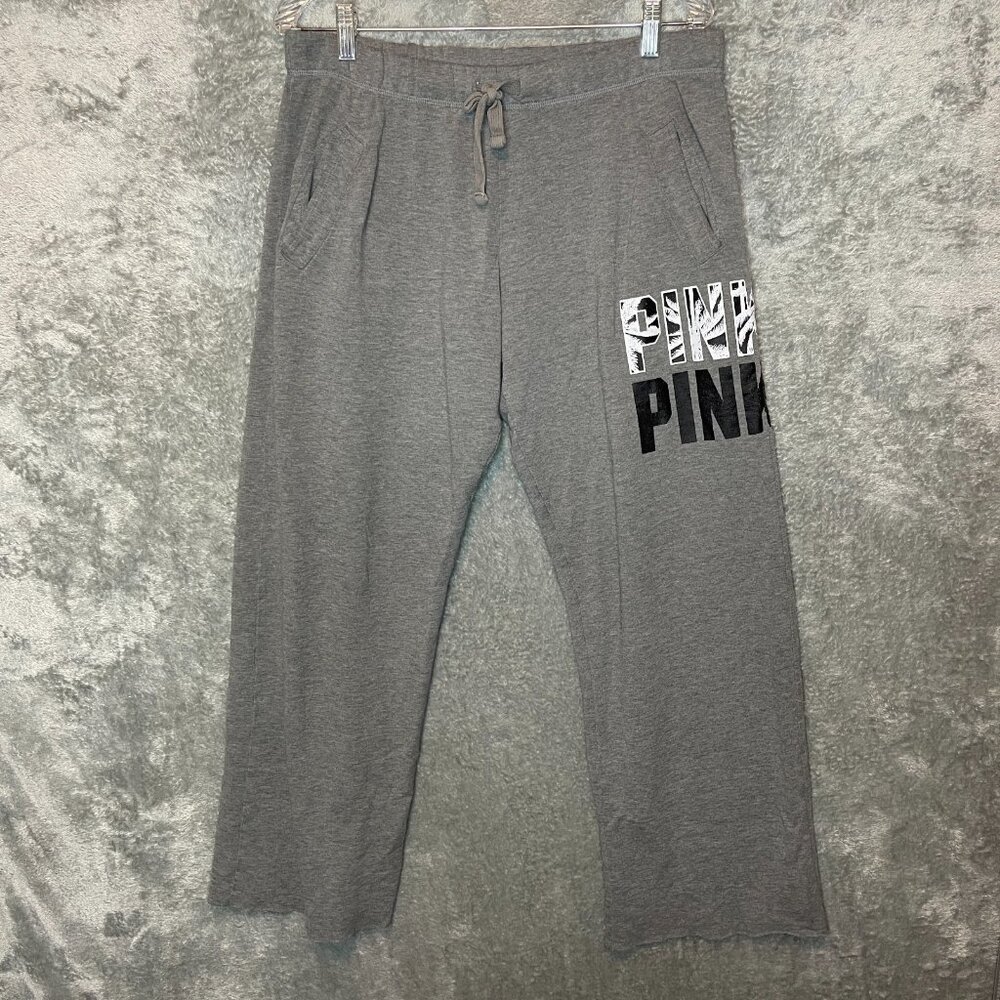 PINK Victorias Secret Women Comfy Relaxed Logo Spellout Wide Leg Sweatpants M